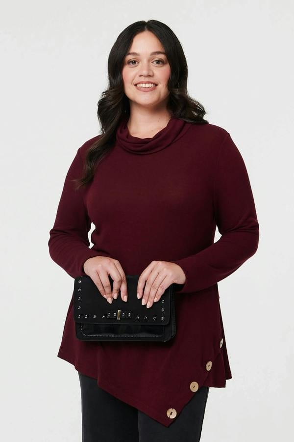 Red | Curve Cowl Neck Asymmetric Jumper