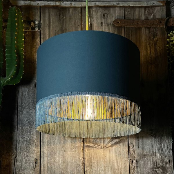 Love Frankie petrol cotton lampshade gold lining fringing