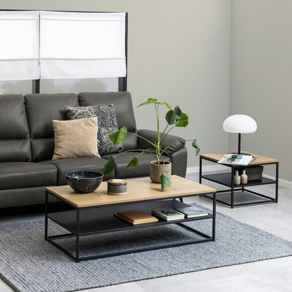 Furniture To Go Gila Square Coffee Table with Open Shelf in Oak & Black