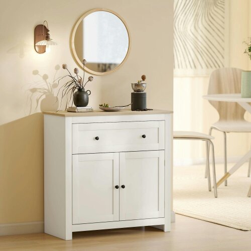 Wyld Haus Viso Wooden Cream White Modern Sideboard With Drawers Adjustable Shelves And Double Doors