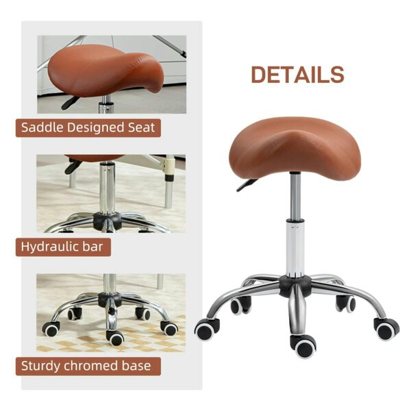 Dyzi PU Leather Saddle Stool Adjustable Height Padded Seat Brown