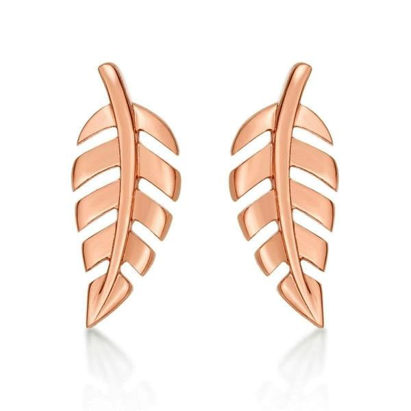 Small Rose Gold Feather Stud Earrings for Women - namana.london