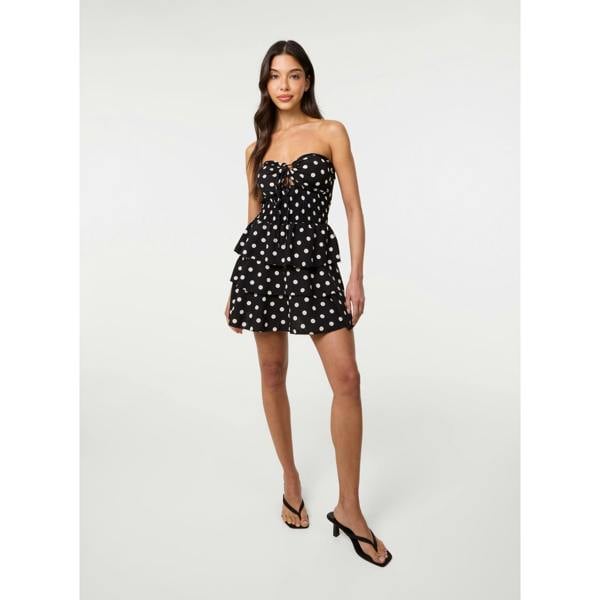 Pink Vanilla Polka Dot Print Bandeau Dress