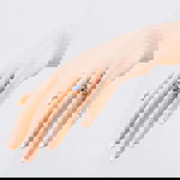 T. H. Baker 9ct Yellow Gold Oval Cut Blue Cubic Zirconia Three Stone Ring RBE045B