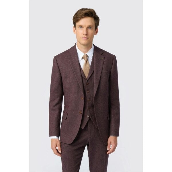 Antique Rogue Slim Fit Mulberry Herringbone Tweed Jacket