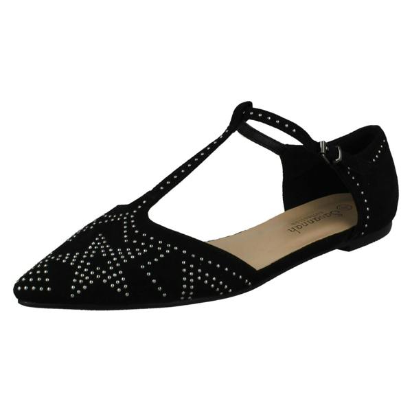 Savannah Ladies Savannah Flat T-Bar Buckle Strap Pointed Shoes