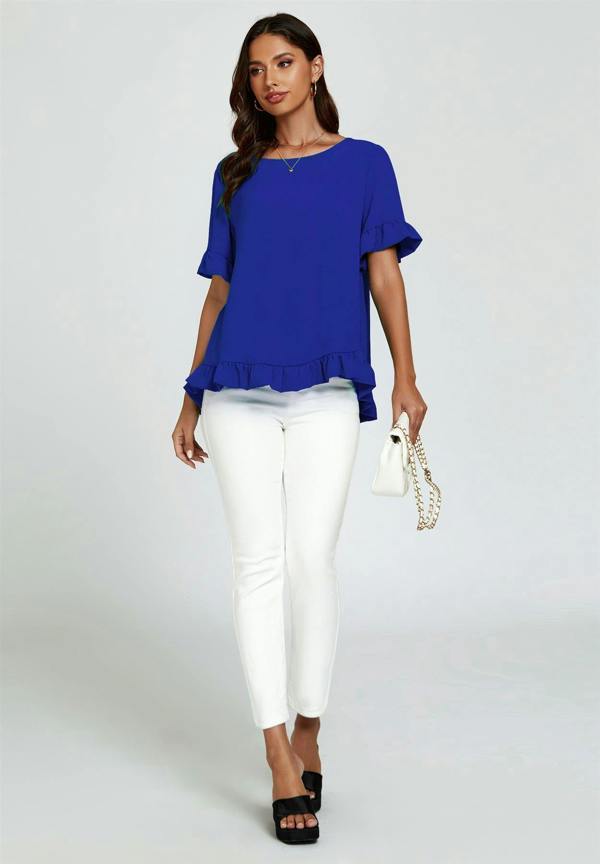 FS Collection Frill Detail Short Sleeves Top In Royal Blue