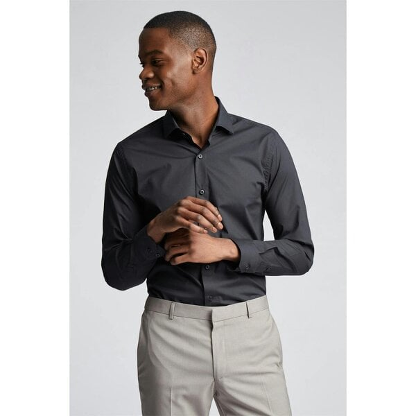 Limehaus Slim Fit Black Stretch Cutaway Collar Shirt