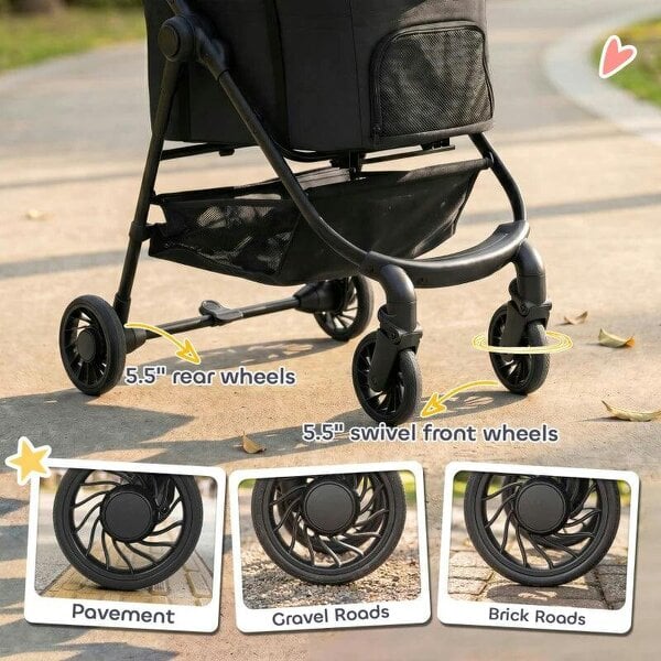 Dog Stroller, 3 in 1 Foldable Pet Stroller for Small Puppy Cat with Detachable Travel Carrier, Storage Basket, Black