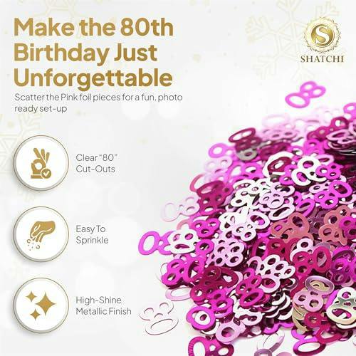 80th Birthday Pink & Silver Foil Confetti Decorations, Size Range Pack Options for Party Tables image 4
