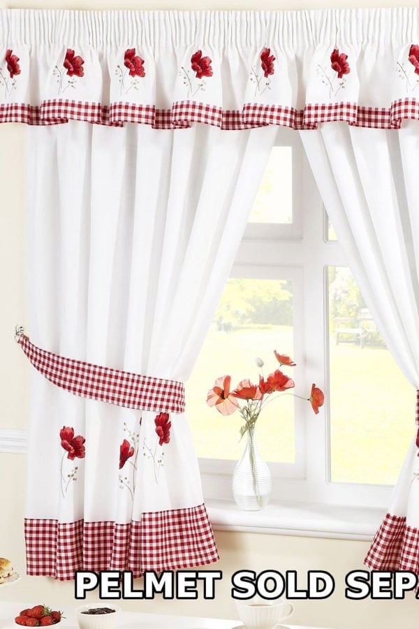 Alan Symonds Poppies Floral Taped Curtains With Tie Backs