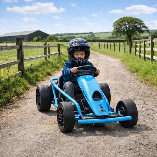 24V Drift Kart, Electric Ride-On Racing Go Kart w/ 2 Speeds, Steering Wheel, Pedals for Kids Aged 8-12, Blue - Blue