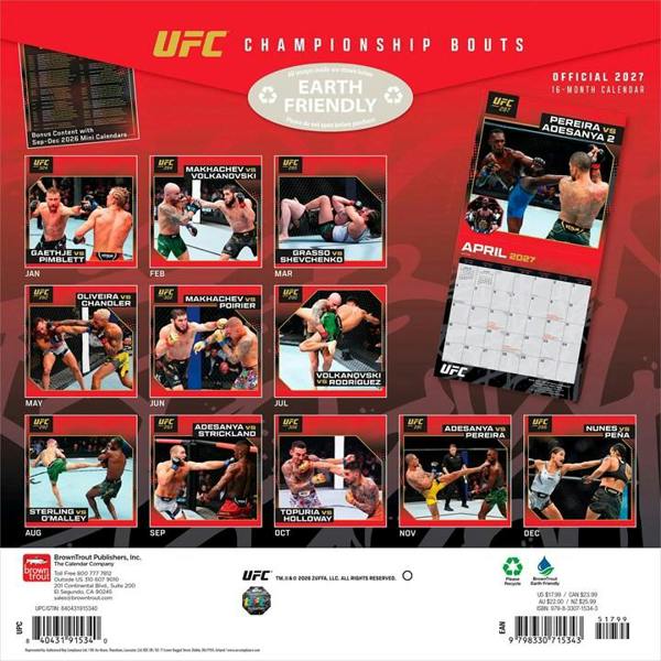 UFC Championship Bouts Calendar 2027, Wall Calendars, Month To View, Sports, Gift
