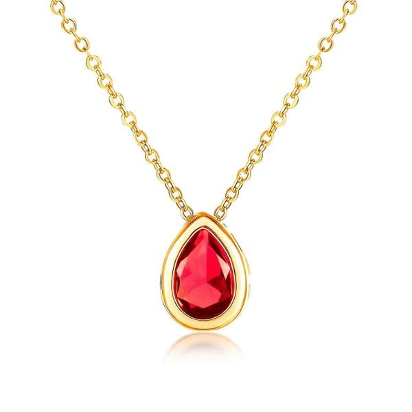 Zavana Gold Plated Red Pear Shaped Pendant Necklace with Red Cubic Zirconia Stone for Women
