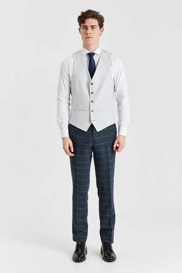 Paul Andrew Harris Navy Tweed Suit with Belmont Silver Waistcoat