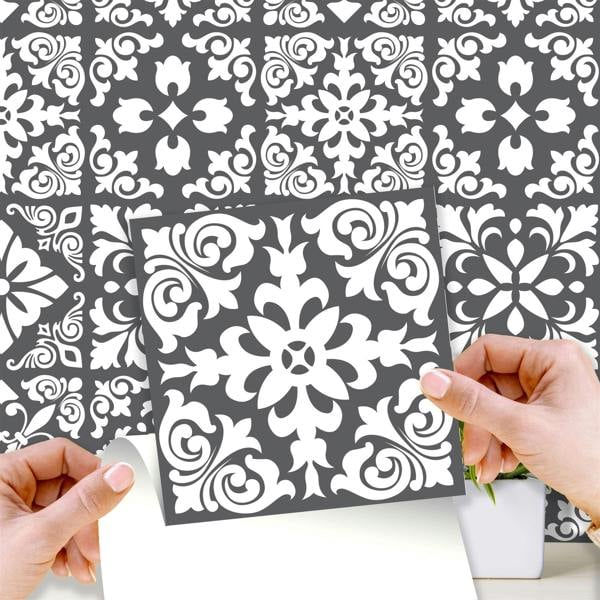 WT1542 - Dark Grey Spanish Renaissance Tiles Wall Stickers - 15 cm x 15 cm - 24 pcs
