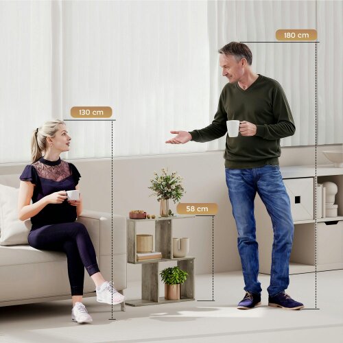 Wyld Haus Filo Wooden Grey Narrow S Shaped Side Table With 3 Tier Storage