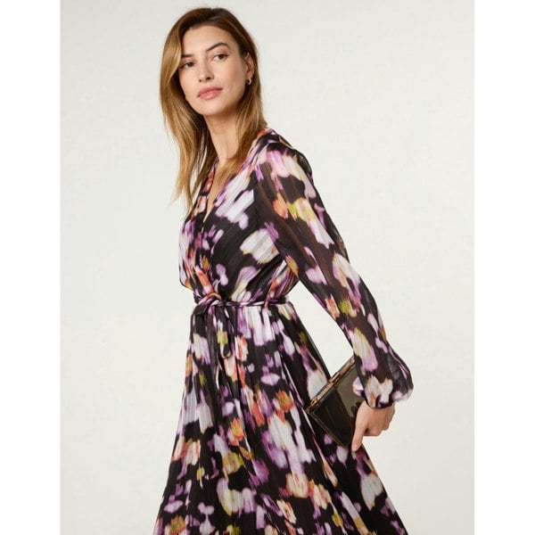 Blue Vanilla Lurex Watercolour Wrap Maxi Dress