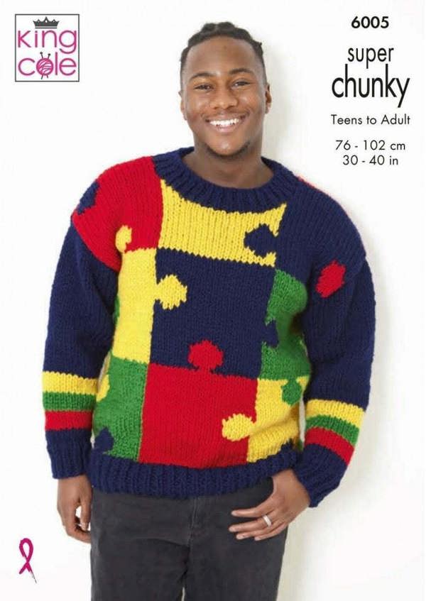 King Cole Big Value Super Chunky Knitting Pattern 6005, Sweaters for Teenagers, Women, Men, 30 - 42 Inches