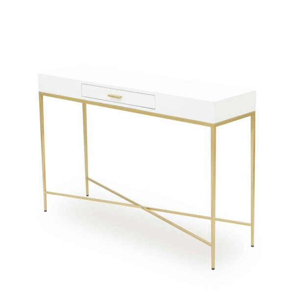 Wyld Haus Genoa White Gloss and Gold Console Table with Drawer