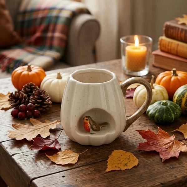 Garden Greatness Sculpted Autumn Robin Dolomite Coffee Mug