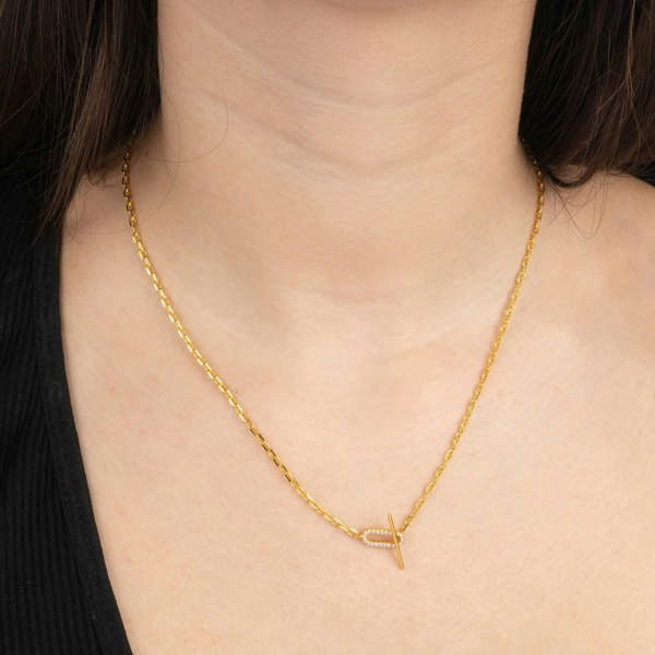 Gold Trip Paperclip Toggle Necklace