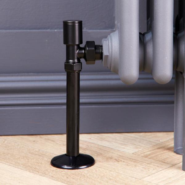 Flode Angled Round Manual Radiator Valve Pack | 15mm x 1/2″ | Satin Black