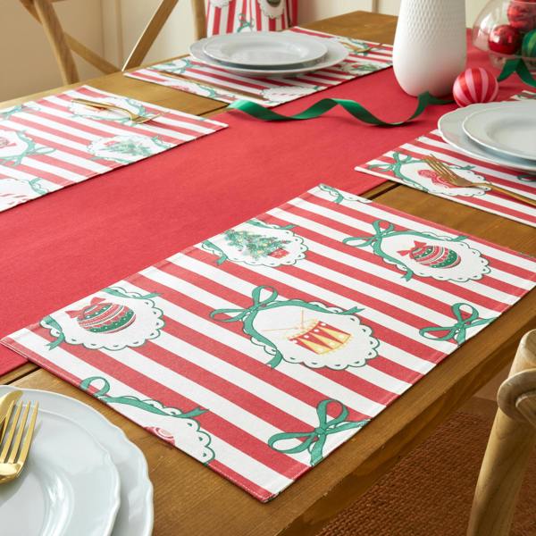 Catherine Lansfield Christmas Vintage Stripe Cotton Dining Placemat 4 Pack Red