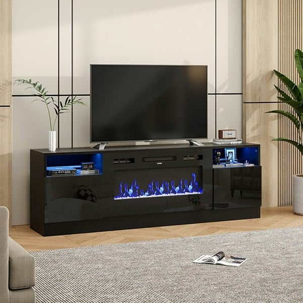 Livingandhome Recessed Electric Fireplace TV Stand with Closed Storage Living and Home