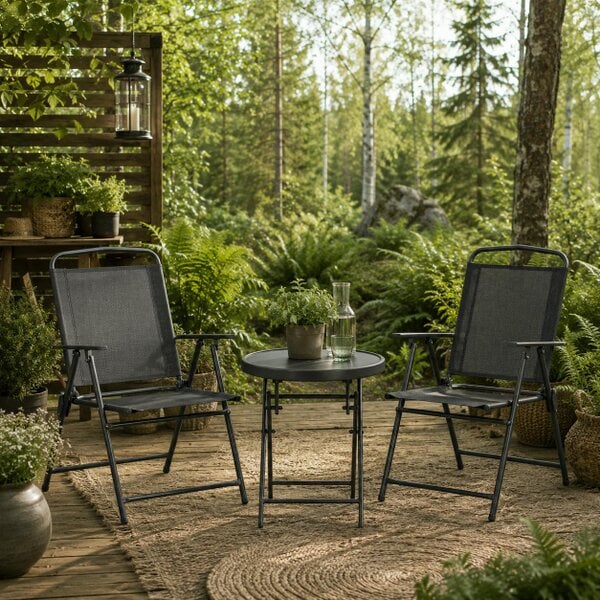 Wyld Haus Zivino Glass And Metal Black 3 Piece Garden Seating Set With Table And Chairs