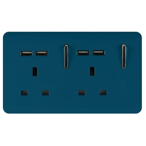 Trendi Switch 2 Gang 4 Port USB 2100mA Plug Socket in Midnight Blue
