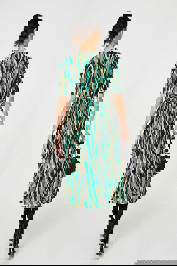 Green | Printed 1/2 Sleeve Wrap Waist Midi Dress
