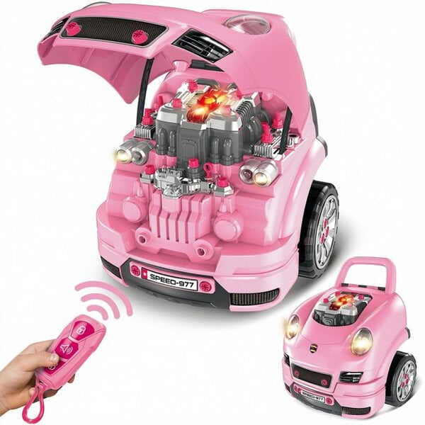 deAO Toys Pink Take Apart Building Truck Pretend Play Realistic Mechanic Toy - 3+ - pink
