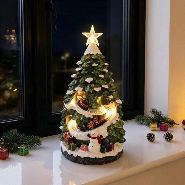 Garden Greatness Christmas Tree Ornament with Moving Train & Light Up Star