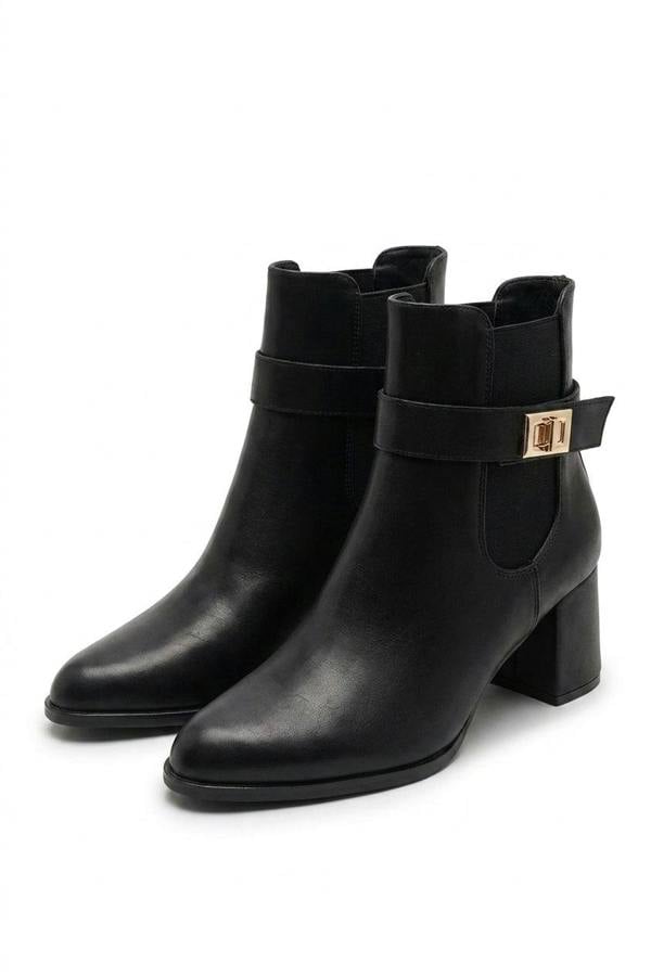 Noeme Side Zip Block Heel Ankle Boots With Buckle Strap Detail - Black_wb