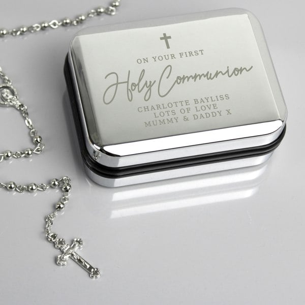 Personalised Memento Company Personalised First Holy Communion Rosary Beads and Cross Trinket Box