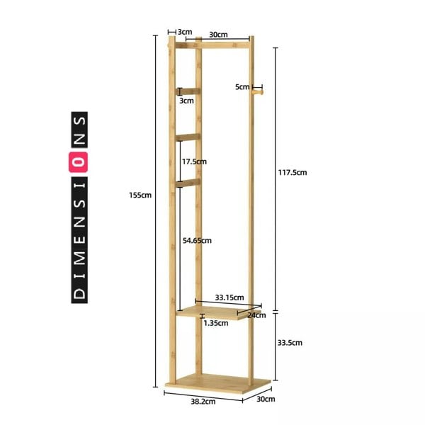 Modcraft Bamboo Coat Stand with Garment Shelf and Hanging Rail