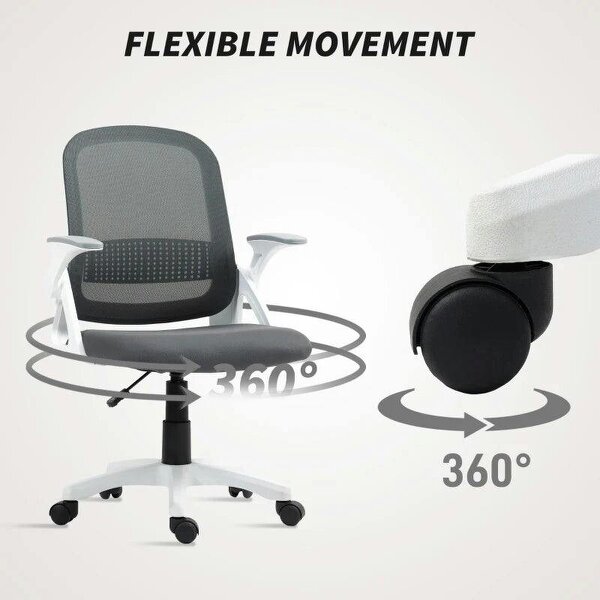 Breathable Mesh Office Chair, Ergonomic Swivel Computer Chair with Flip-up Armrests, Lumbar Back Support for Home/Office, Grey