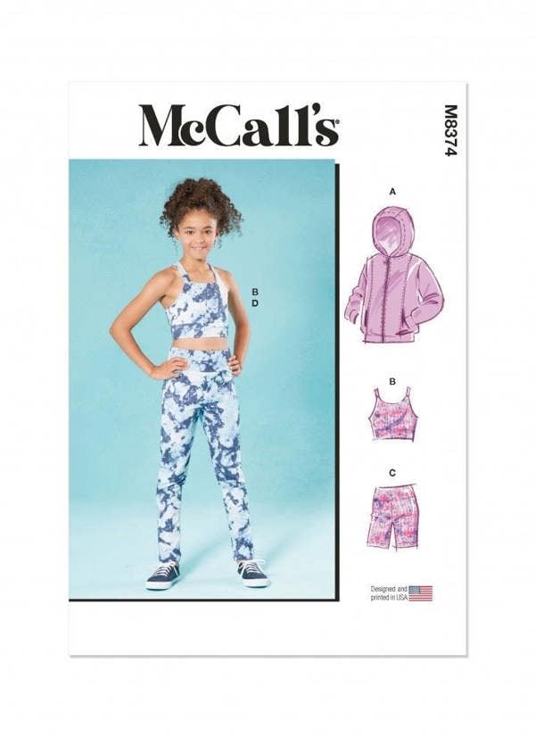 McCalls 8374 Paper Sewing Pattern – Kids' & Teens' Sportswear, Jacket, Top & Leggings, Size S-L, Intermediate