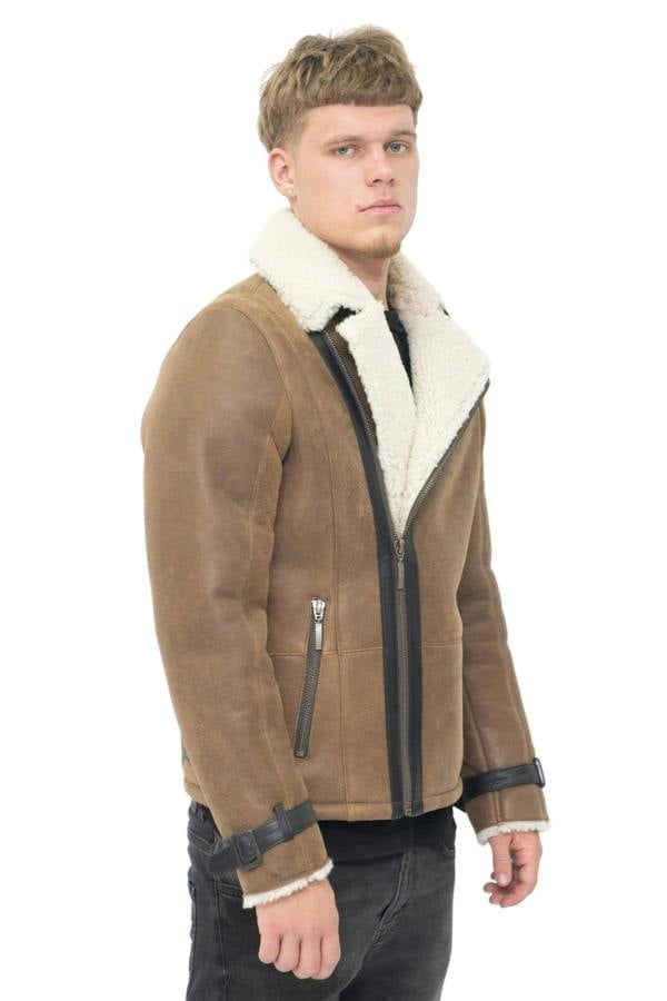 Infinity Leather Mens Double Breasted Sheepskin Leather Biker Jacket-Heathfield