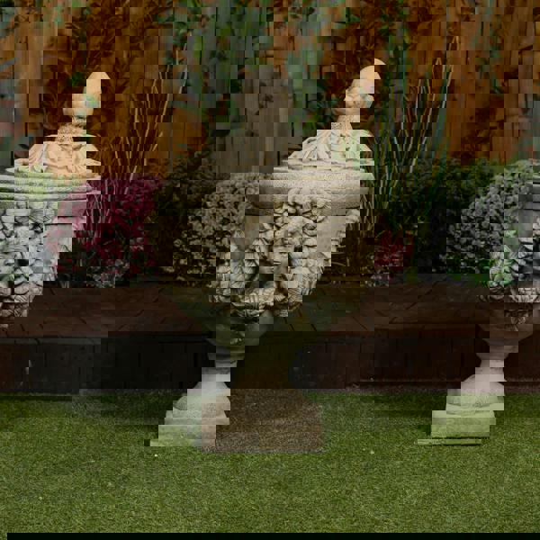 Grand & Ornate Stone Cast Cherub Planter (Lid not Included) 