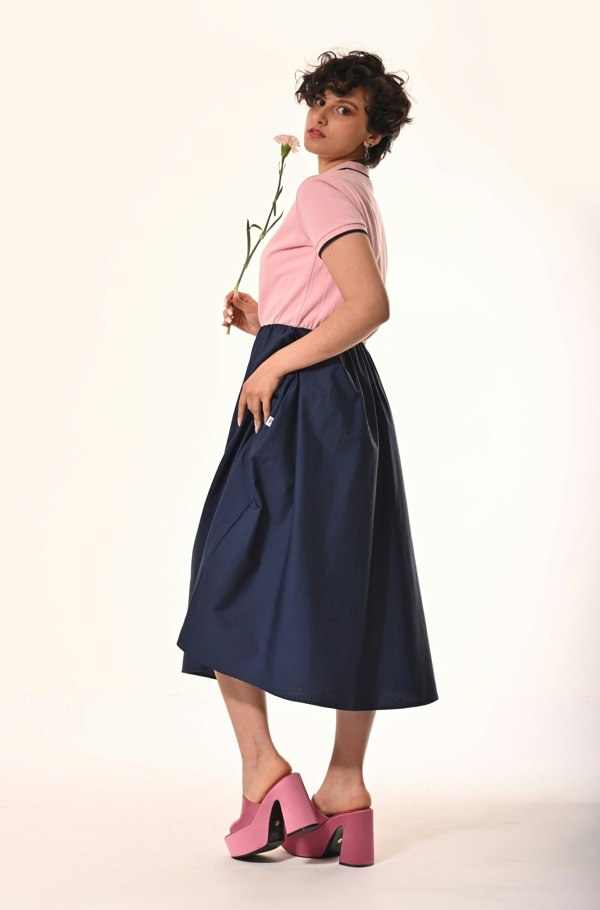 Frock Tales Marina Polo Midi Dress - Pink And Navy