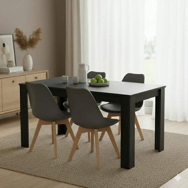 Kosy Koala Dark Grey Dining Table Set with 4 Grey Plastic Chairs Modern Dining Furniture