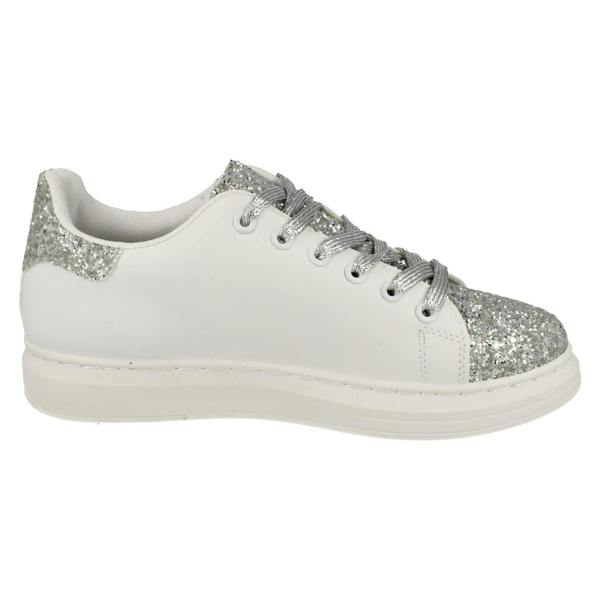 Spot On Ladies Spot On Lace Up Trainer Pump with Glitter
