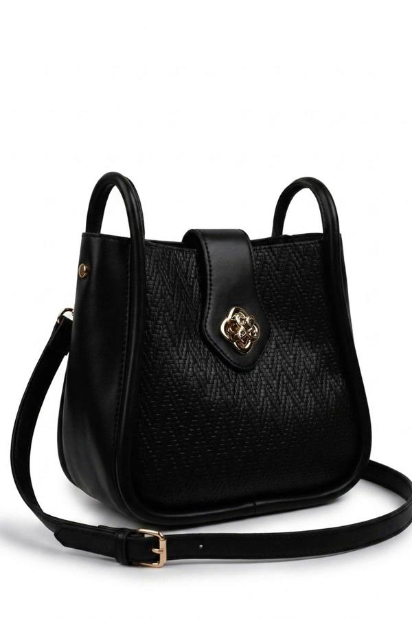 Cordelia Woven Panel Shoulder Bag - Black