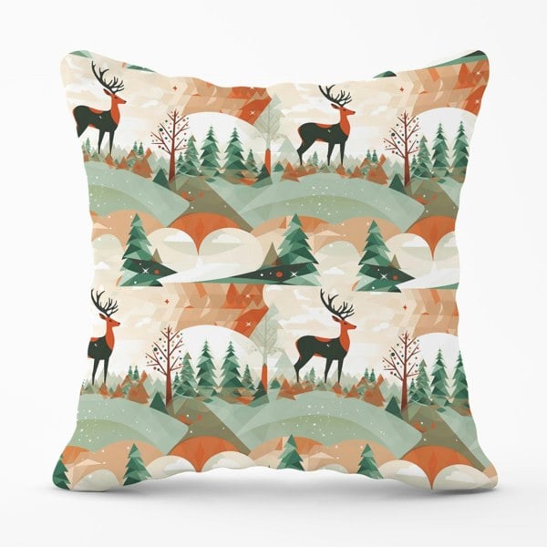 Warren Reed Reindeer On A Snowy Landscape Pattern Cushions