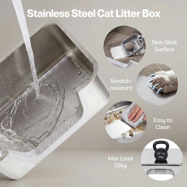 Skylos Cat Litter Tray Stainless Steel 7.5cm Low Entry High Sides 201 Steel
