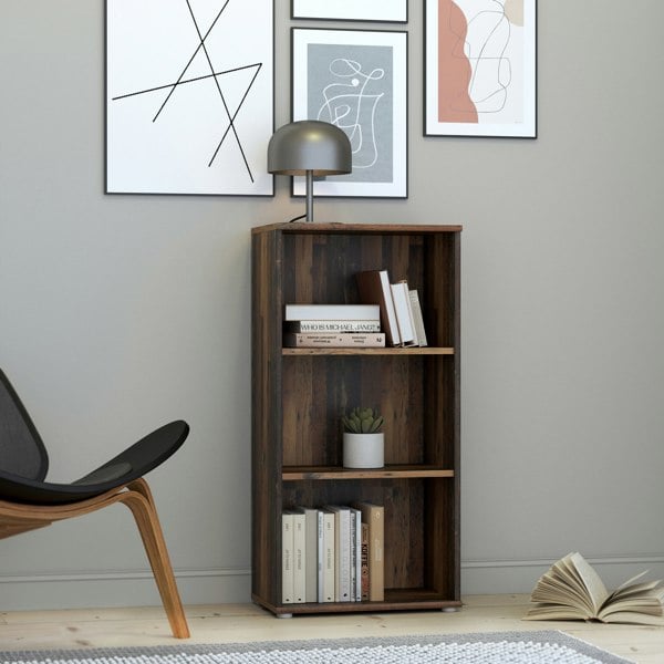 Furniture To Go Essential Tall Narrow 2 Shelf Bookcase in Vintage Oak