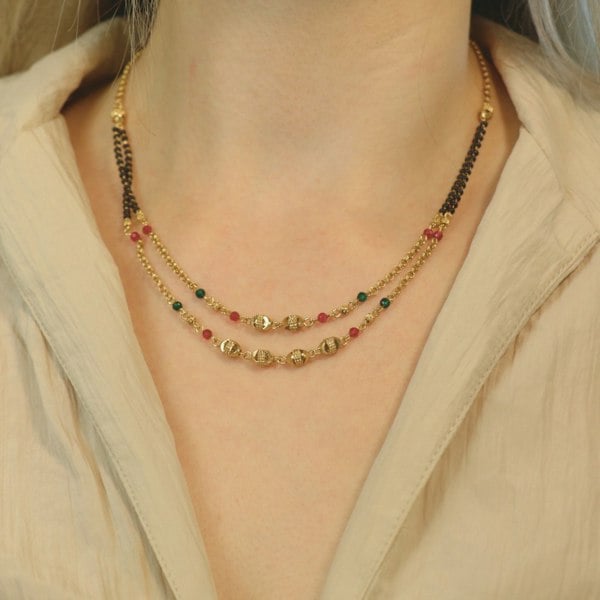 The Colourful Aura Two layer gold beaded indian traditional mangalsutra necklace