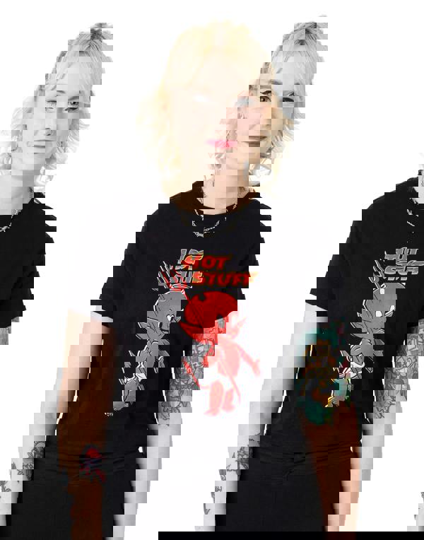 Hot Stuff Womens Black Hot Stuff Crop Cropped Short Sleeved T-Shirt